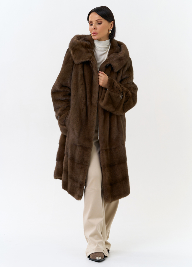 Шуба из меха норки с капюшоном модель № 29094 универмаг малина