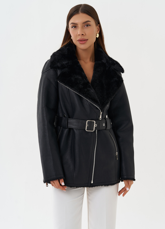 фото Эко дубленка с английским воротником модель № 27758