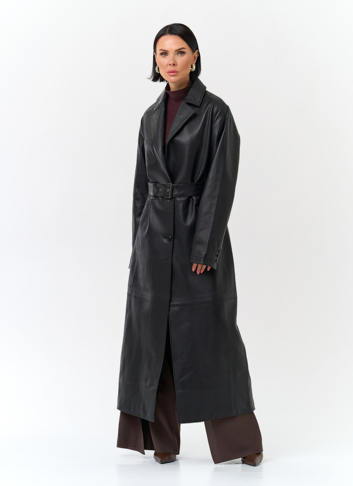 Женский длинный плащ из натуральной кожи