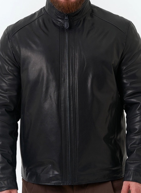 Мужская утепленная куртка из натуральной кожи фото