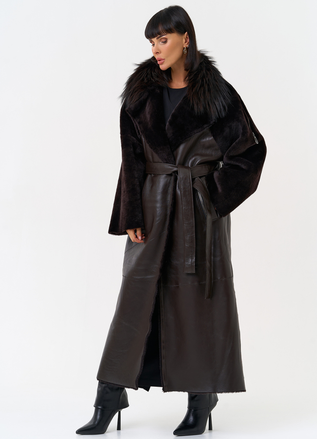 Женская натуральная дубленка с воротником из меха лисы модель № 31609 меха малина