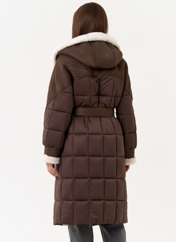 Комбинированный пуховик из эко кожи