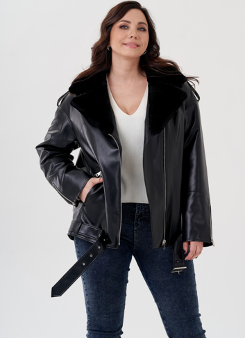Куртка-косуха из эко кожи на утеплителе с натуральным мутоном