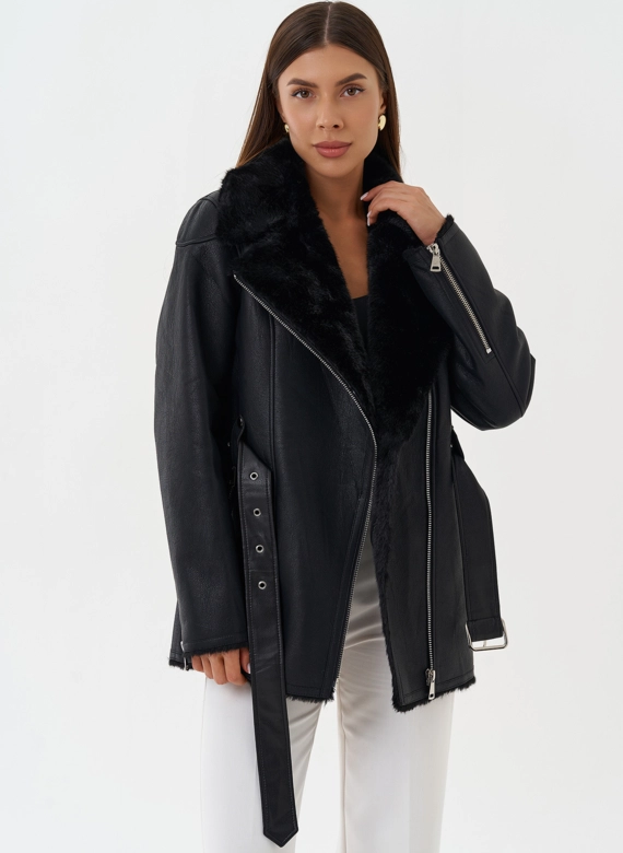 Эко дубленка с английским воротником