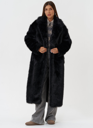Длинное пальто из эко меха под песца