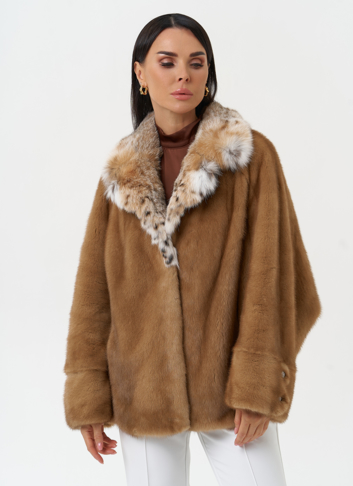 Куртка из меха норки с воротником их меха рыси