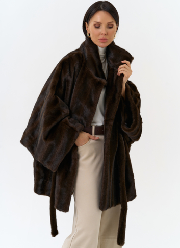 Женская шуба из эко меха с воротником стойкой