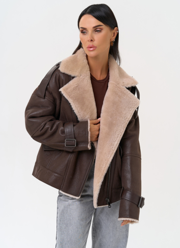 Натуральная дубленка коричневого цвета