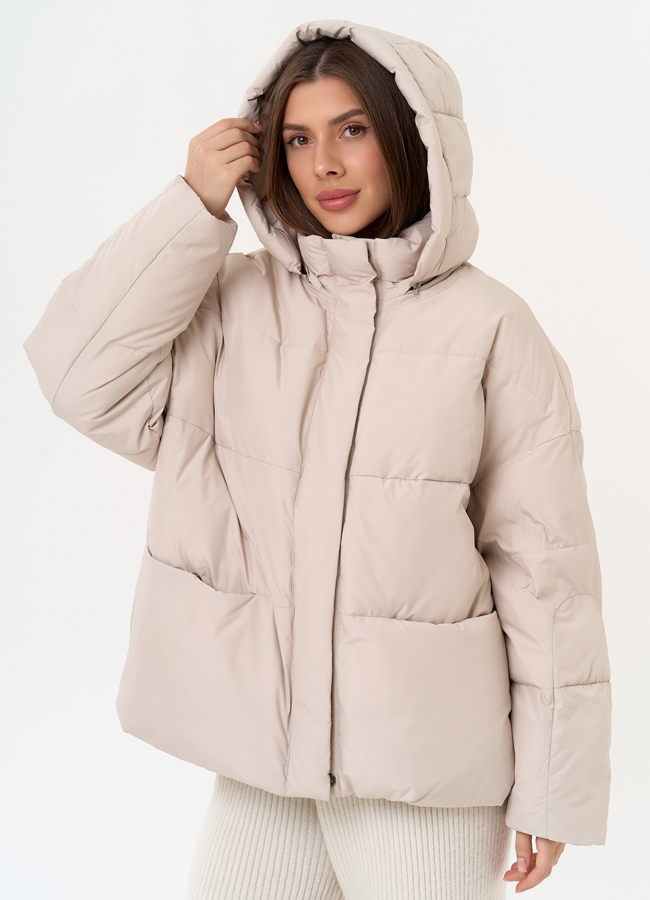 Женский короткий пуховик с капюшоном модель № 31587 универмаг малина