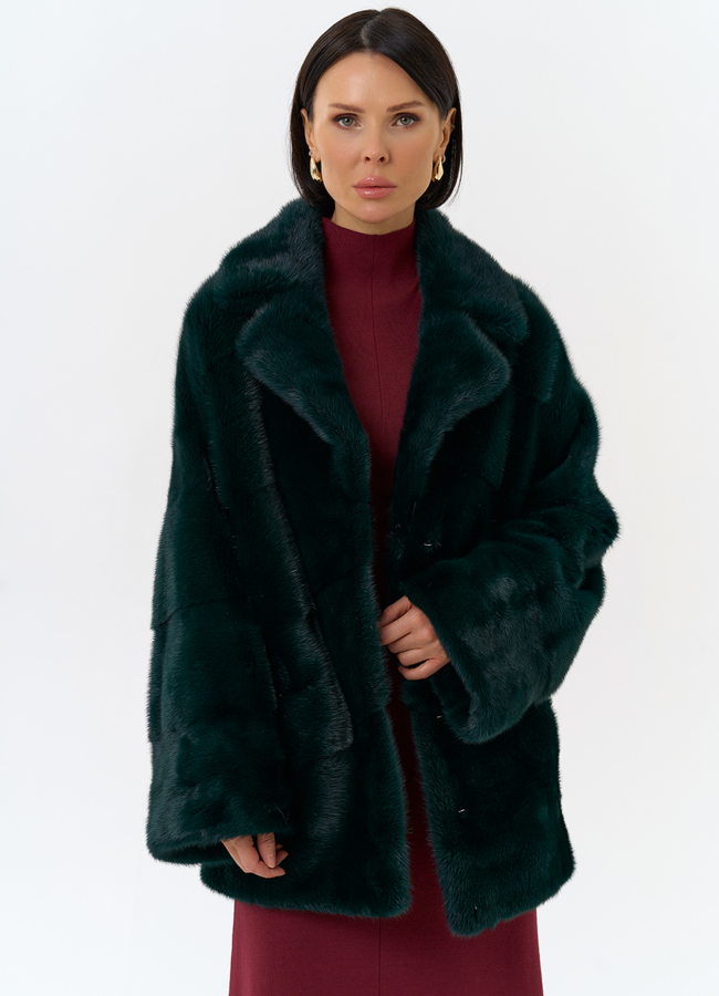 Шуба из меха норки с английским воротником в зеленом цвете модель № 31757 универмаг малина