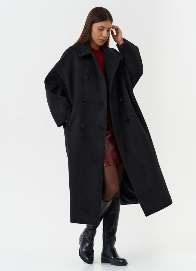 Длинное пальто черного цвета модель № 28101 универмаг малина