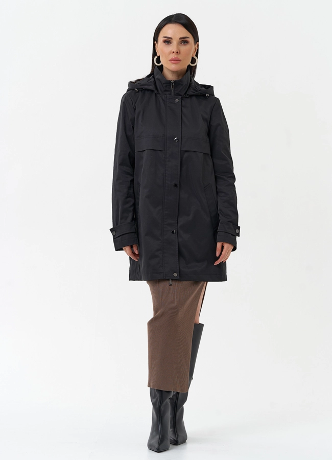 Плащ женский черного цвета с капюшоном модель № 30086 универмаг малина