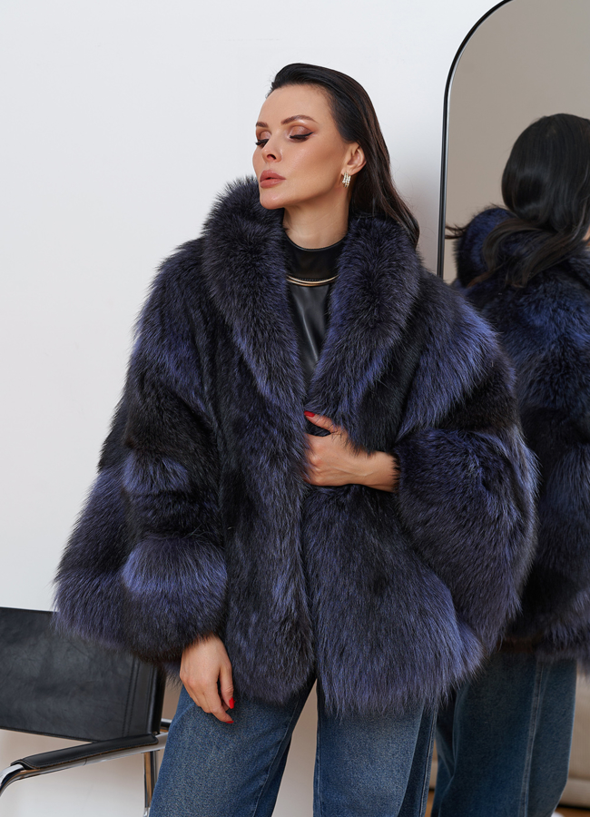 Шуба из енота летучая мышь модель № 29486 меха малина