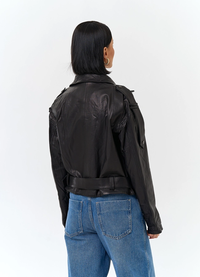 Женская куртка косуха из натуральной кожи модель № 26849 в кредит фото