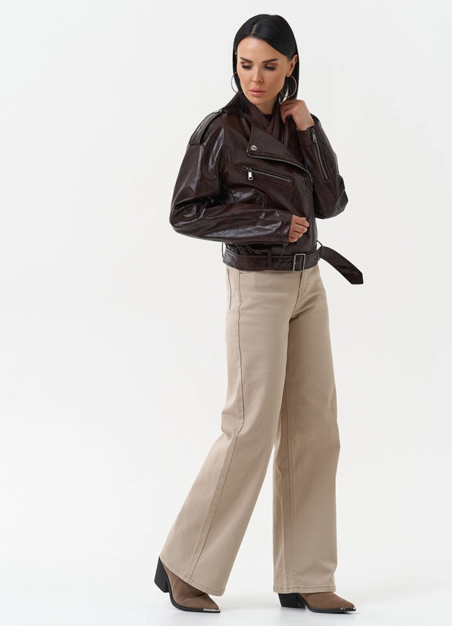 Куртка косуха из эко кожи коричневого цвета модель № 30313 универмаг малина