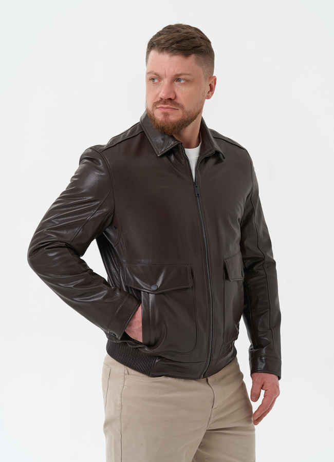 Мужская куртка из натуральной кожи коричневого цвета модель № 30069 универмаг малина