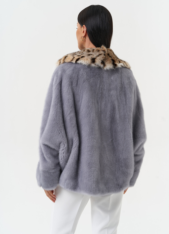 Куртка из меха норки с воротником их меха рыси модель № 31170 в рассрочку