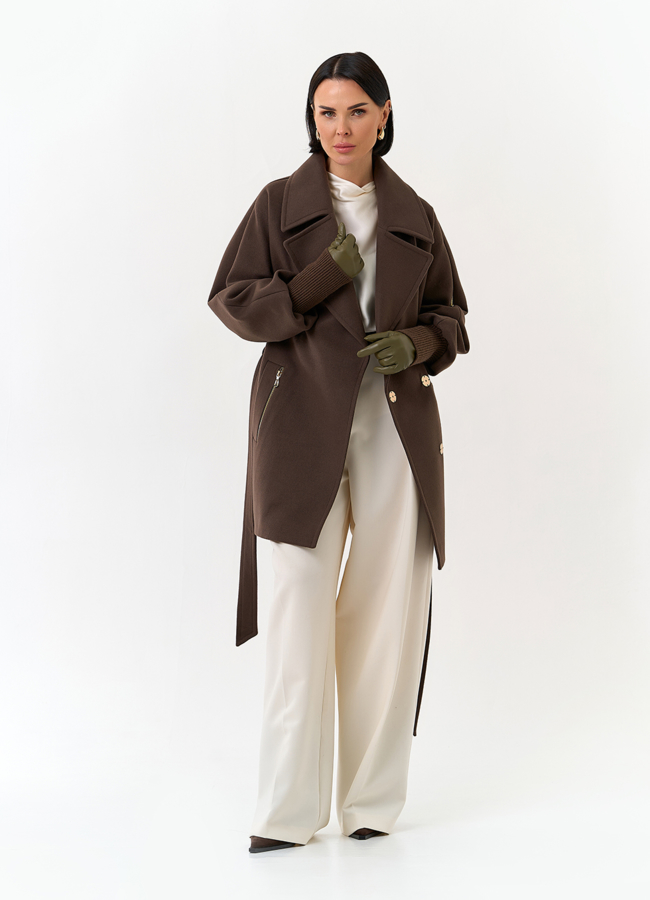 Женское укороченное пальто с декоративными молниями модель № 32804 универмаг малина