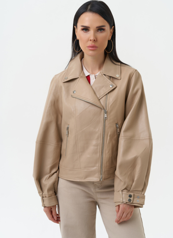 Куртка косуха из эко кожи бежевого цвета