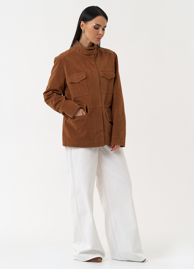 Женская парка из эко замши коричневого цвета  модель № 30421 универмаг малина