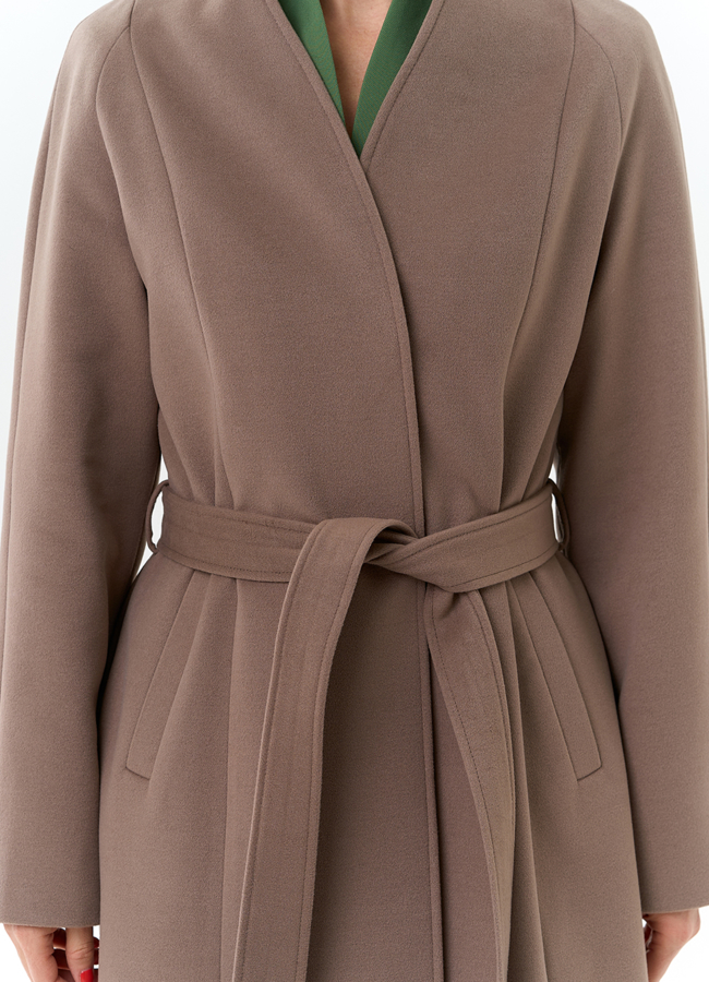 Женское пальто с поясом модель № 32686 универмаг малина