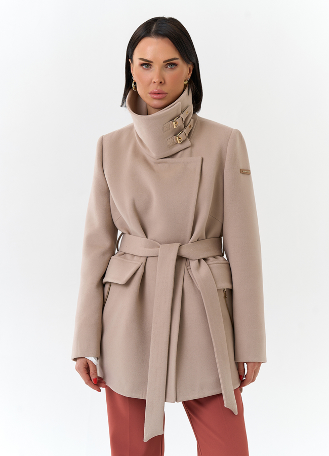 Женское укороченное пальто с воротником стойкой модель № 32552 в рассрочку