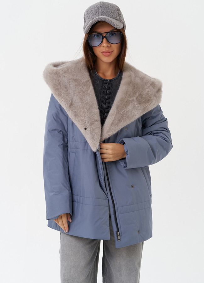 Куртка с капюшоном из эко меха модель № 28837 меха малина