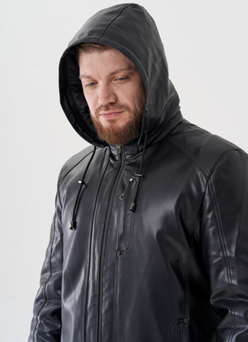 Мужская куртка из эко кожи с капюшоном 