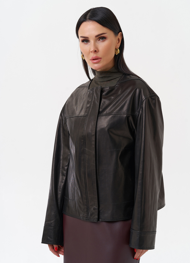 Женская кожаная куртка без воротника модель № 29919 универмаг малина