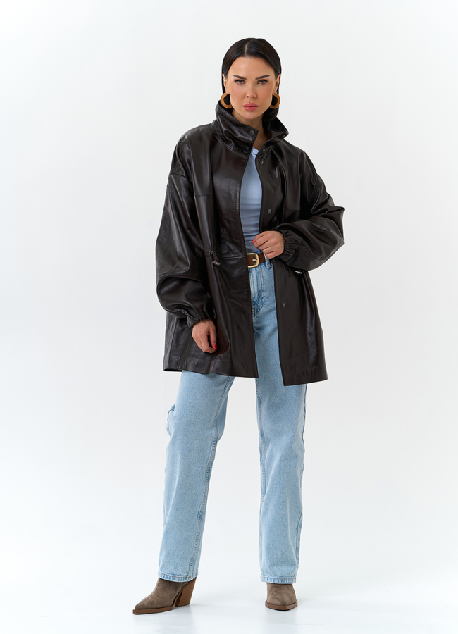 Куртка из натуральной кожи с воротником стойка модель № 32871 универмаг малина