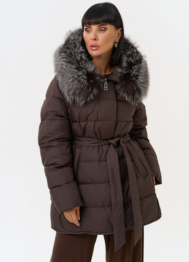 Женский пуховик с капюшоном из меха чернобурки модель № 31516 в кредит
