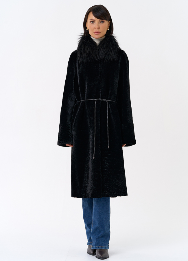 Женская двухстороняя дубленка с воротником из меха чернобурой лисы модель № 31932 в рассрочку