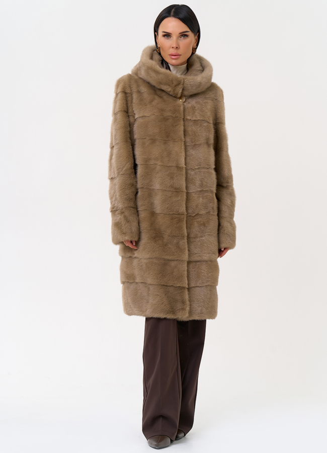 фото Шуба из норки бежевого цвета модель № 31332