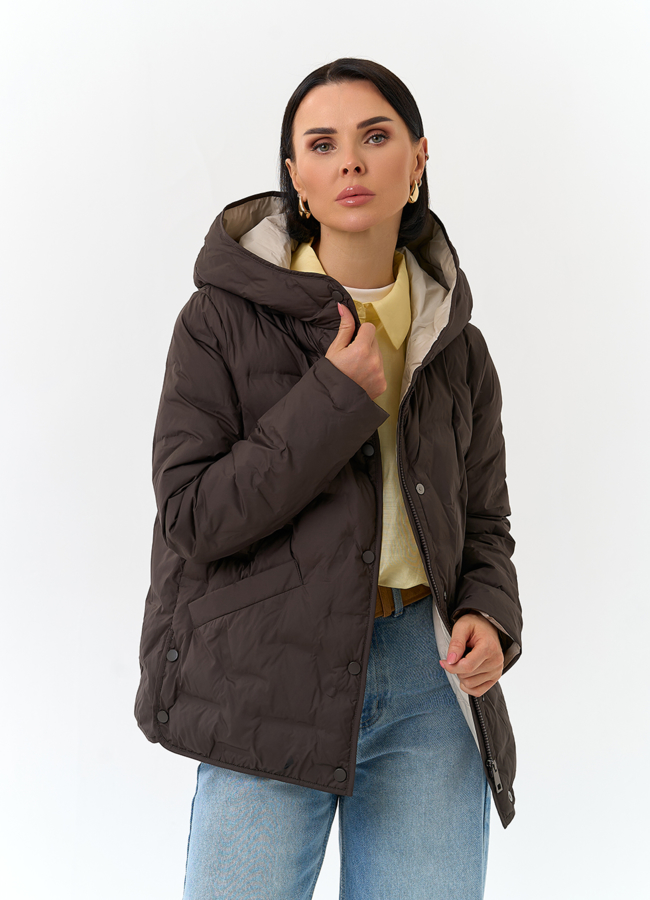 Женская куртка с капюшоном модель № 32703 меха малина