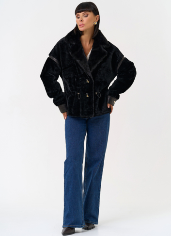 Женская короткая дубленка с английским воротником из меха норки