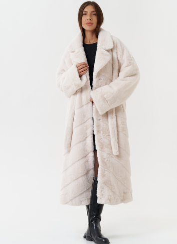 Шуба из эко меха с поясом