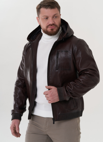 Куртка с капюшоном из натуральной кожи