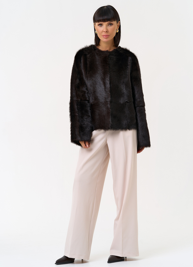 Женская натуральная дубленка в коричневом цвете модель № 31629 универмаг малина