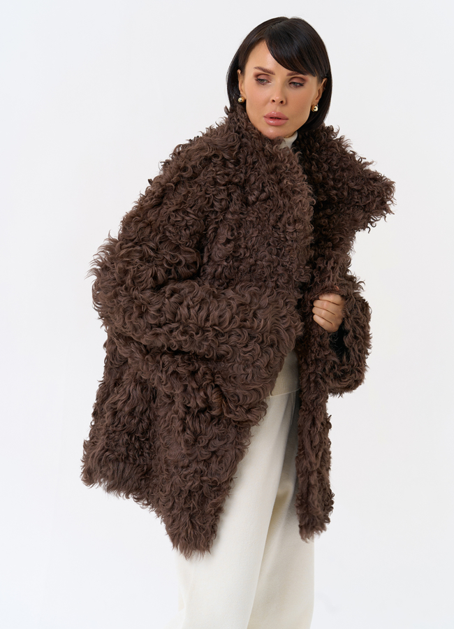 Женская двухсторонняя дубленка с воротником стойкой  модель № 31913 универмаг малина