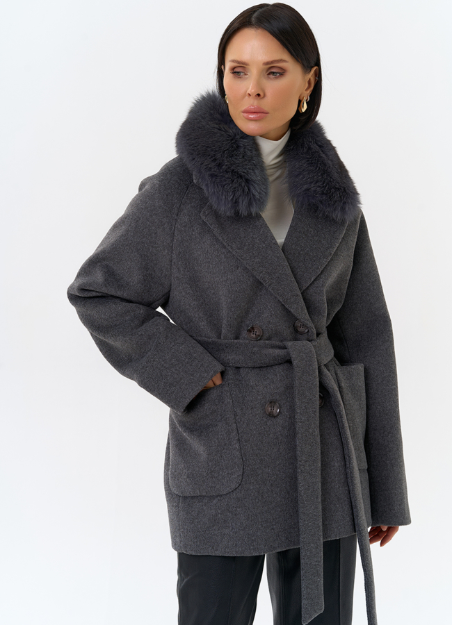 Женское утепленное пальто с отделкой из меха песца модель № 32003 в кредит