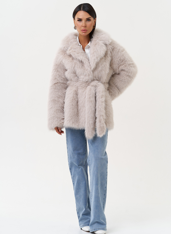 Женская шуба из эко меха в светло-сером цвете