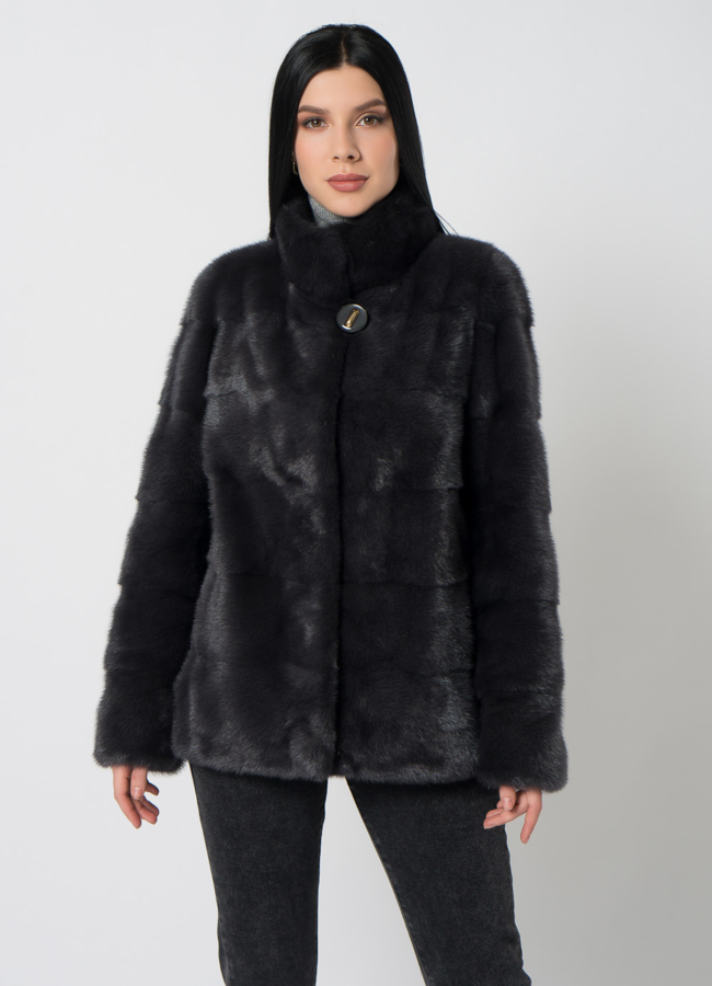 Куртка из норки в сером цвете модель № 25394 меха малина