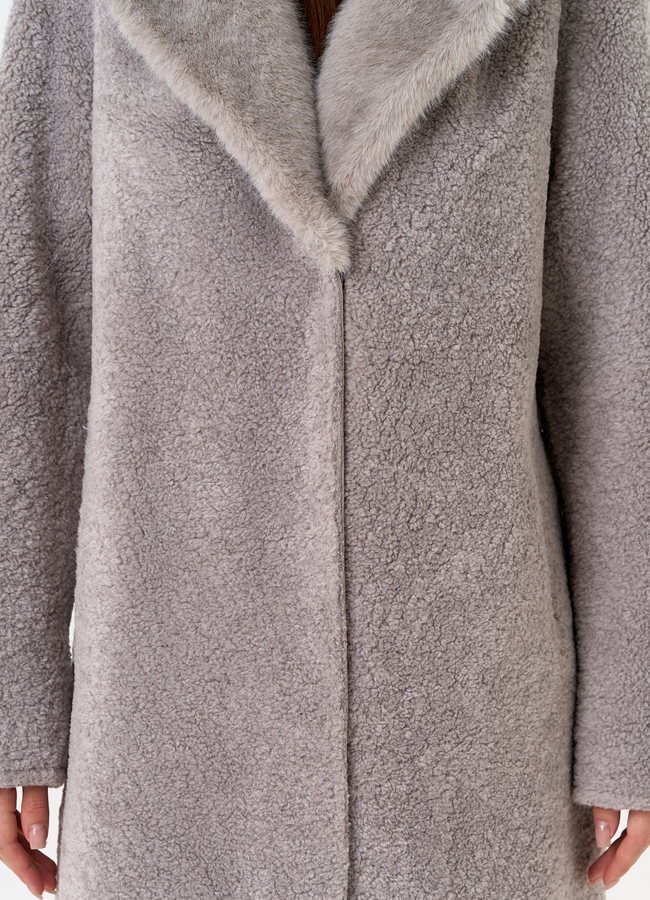 Женская двухсторонняя дубленка из эко замши модель № 31512 универмаг малина