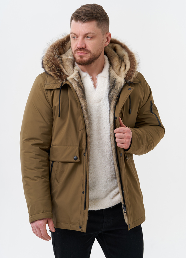 Парка мужская на мехе из волка модель № 29069 универмаг малина