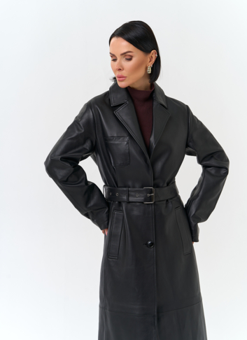 Женский длинный плащ из натуральной кожи