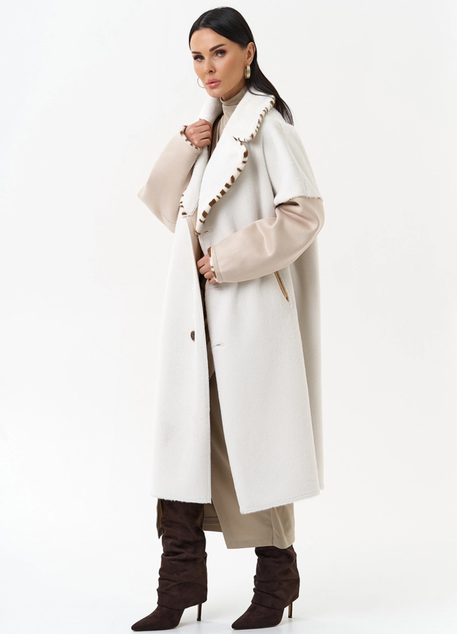 Двухстороннее пальто из эко замши с английским воротником модель № 29979 универмаг малина