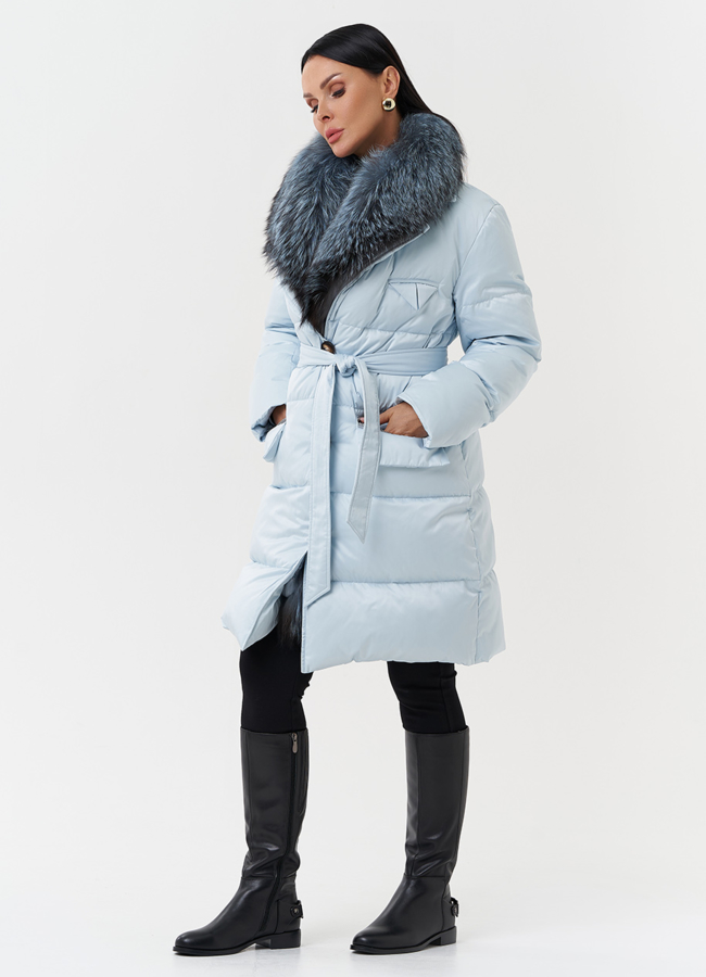 фото Пуховик с капюшоном из меха лисы модель № 28570