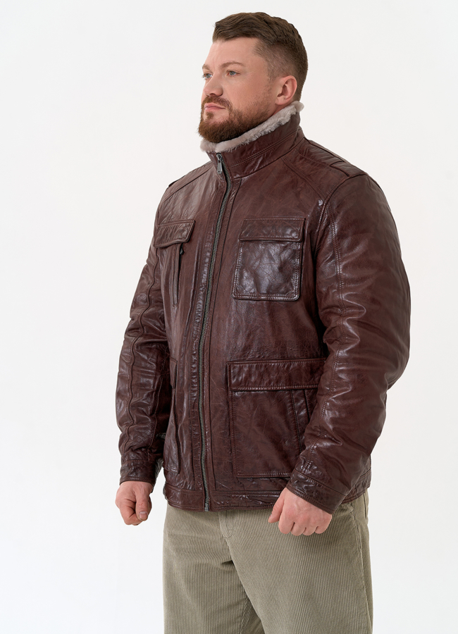 Куртка из натуральной кожи коричневого цвета модель № 31419 универмаг малина
