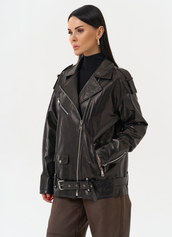 Удлиненная кожаная куртка-косуха