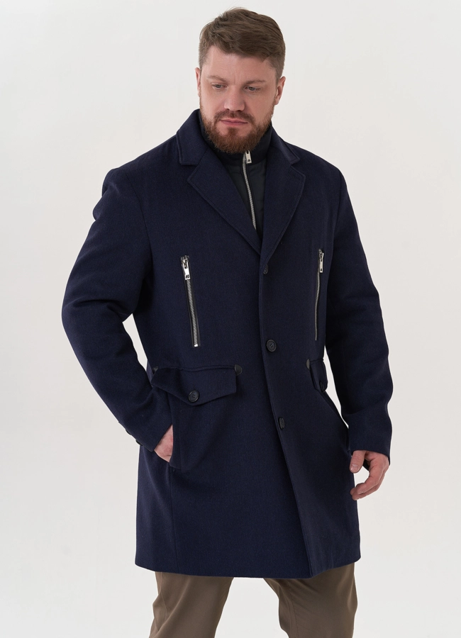 Мужское пальто синего цвета модель № 26861 в кредит